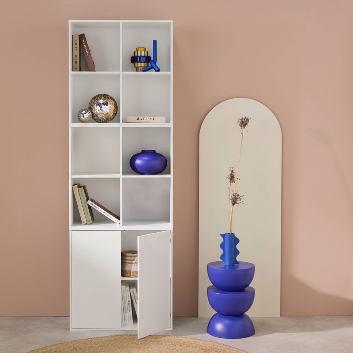 Etagère, bibliothèque modulable décor bois 3 éléments - 2 portes 8 niches KOMPO blanc, SWEEEK