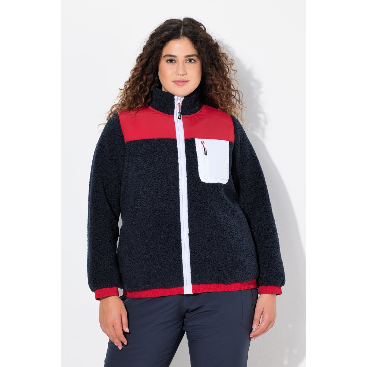 Veste en polaire bouclée avec col montant marine, ULLA POPKEN