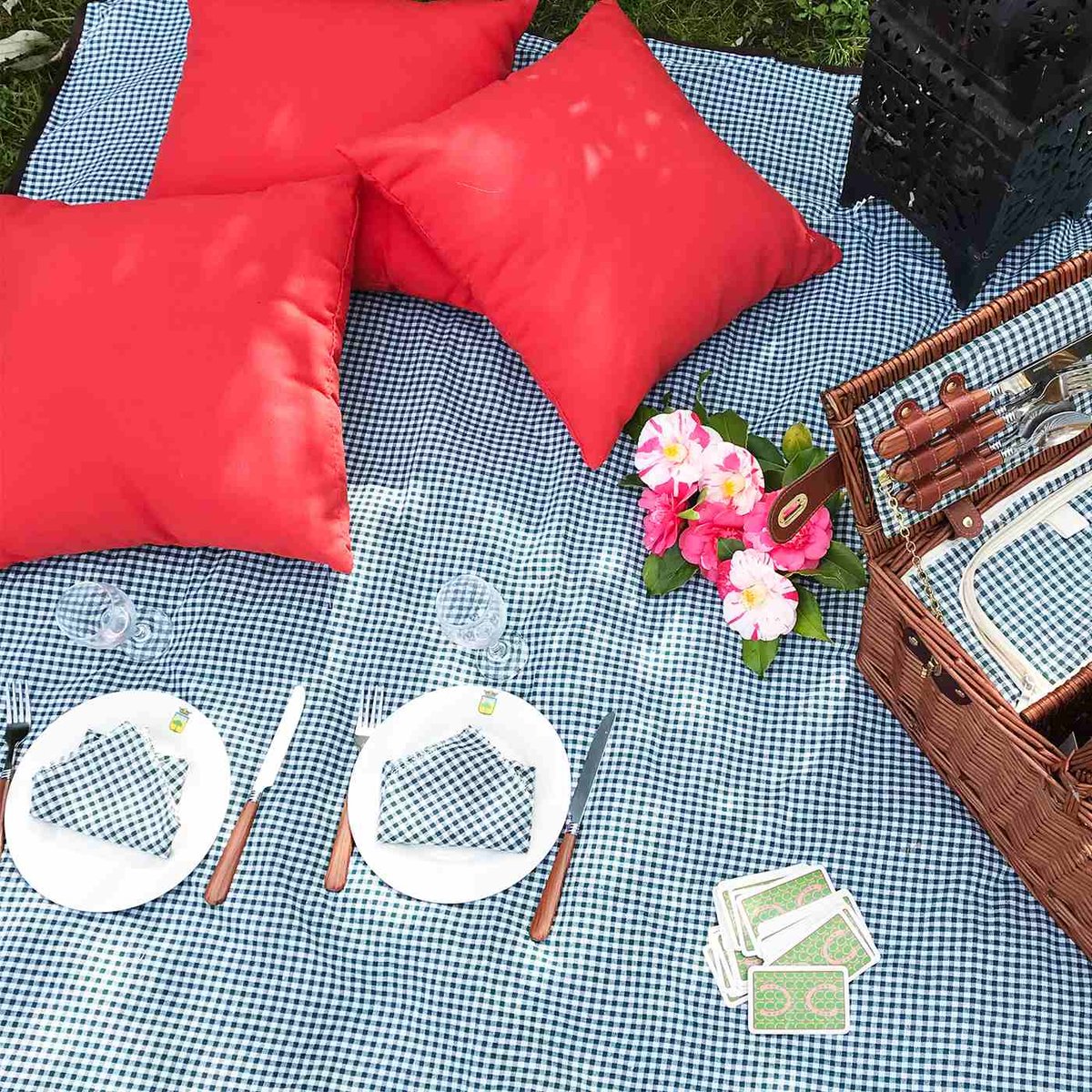 Nappe pique-nique XL à revers imperméable vichy vert foncé, LES JARDINS DE LA COMTESSE