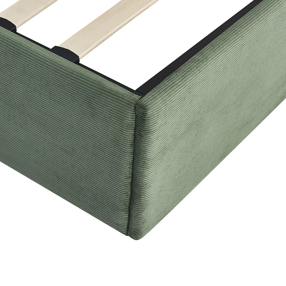 Lit coffre adulte 140x190 cm en velours côtelé avec tête de lit en bois et cannage - ELSA vert, HOMIFAB