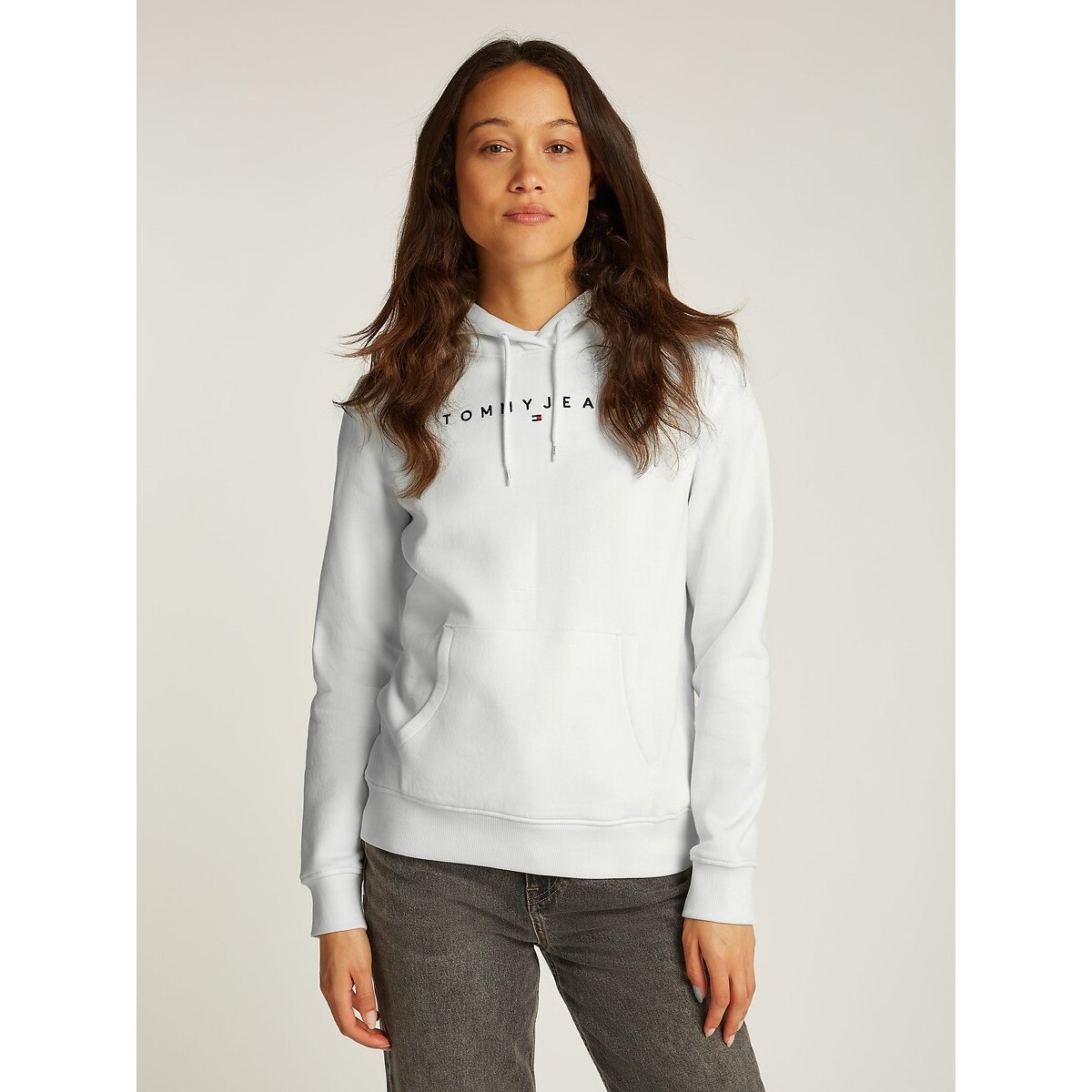 Sweat à capuche logoté blanc, TOMMY JEANS