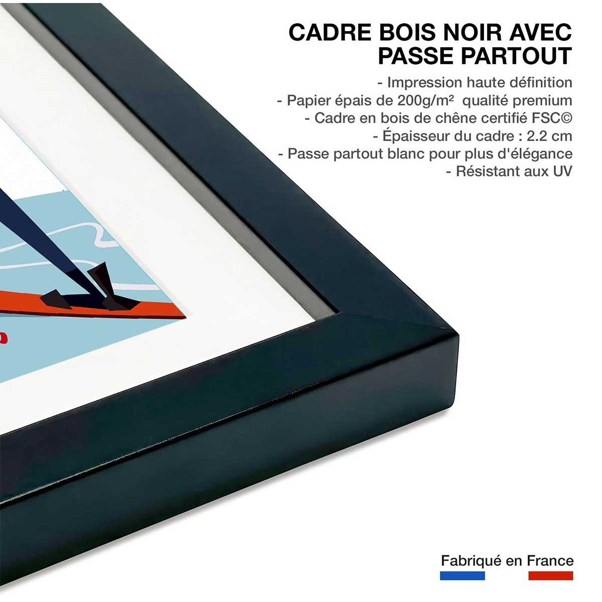 Poster retro piste noire…ou verte! affiche + cadre en bois - noir, HEXOA