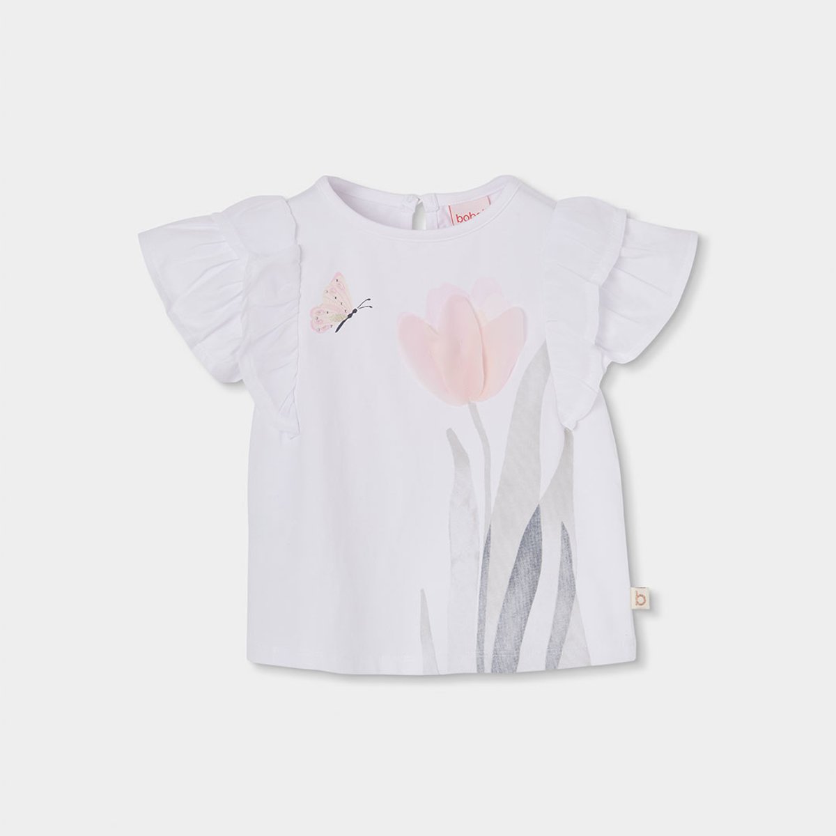 T-shirt en coton fille blanc, BOBOLI