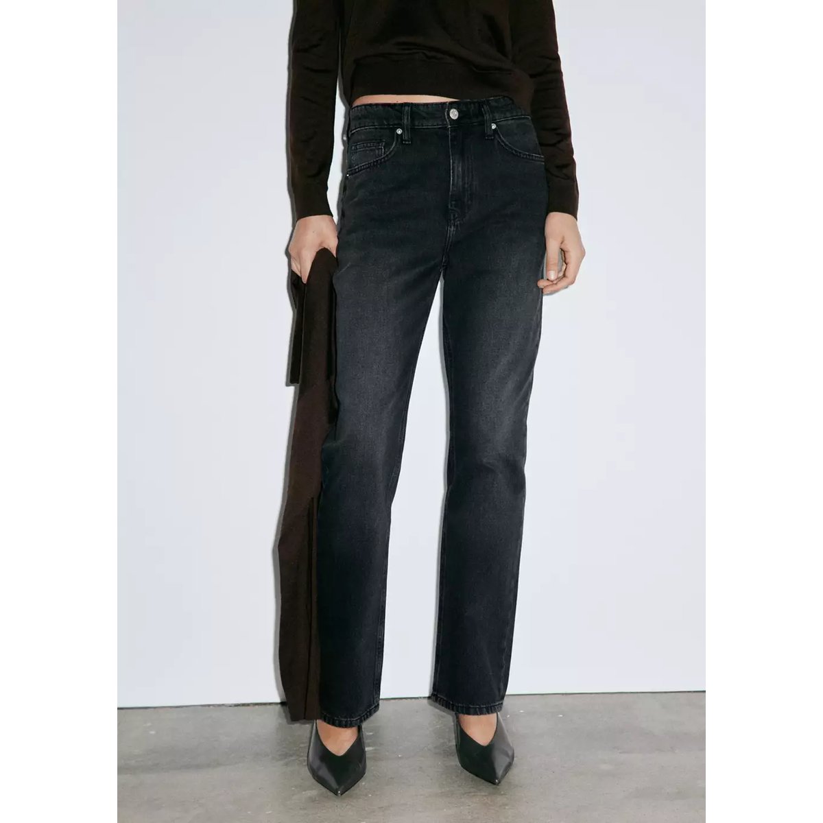 Jean Matilda droit taille haute black denim, MANGO