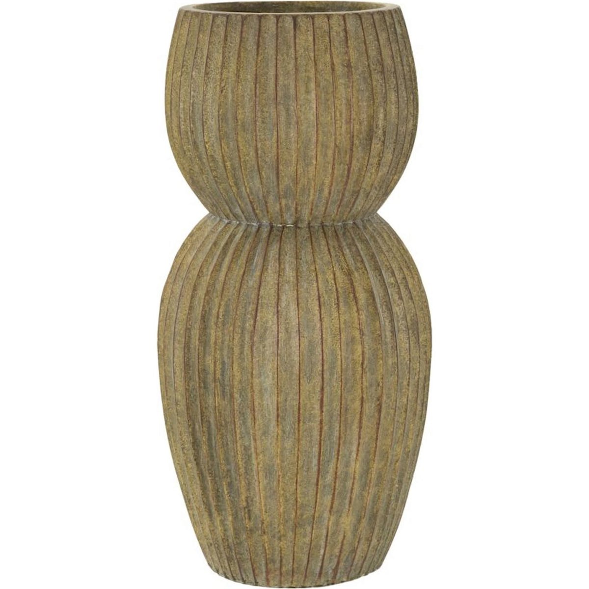 Vase sculptural au relief côtelé MODERN vert patiné, RECOLLECTION