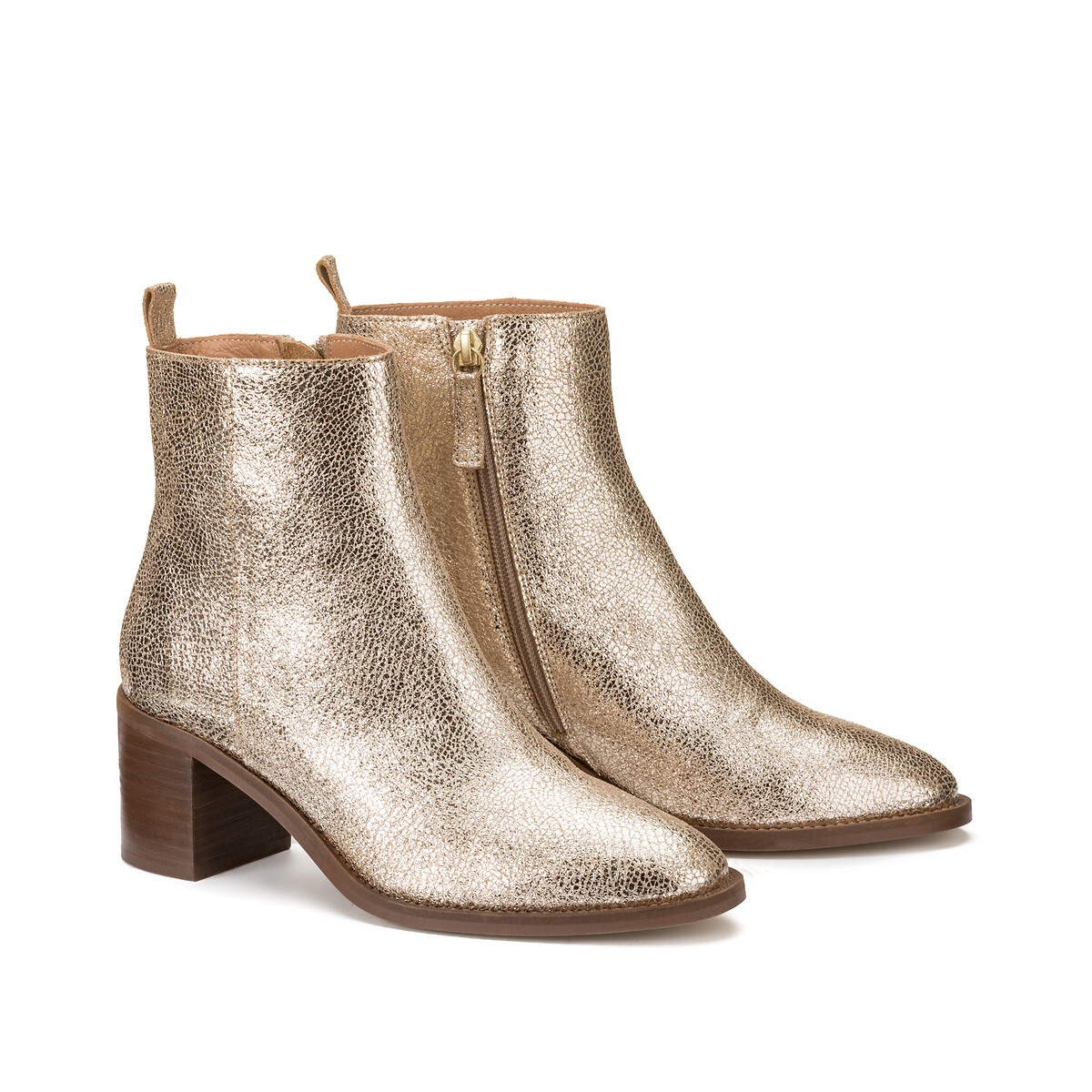 Signatures Faustine Block Heel Ankle Boots in Metallic Leather gold-coloured, LA REDOUTE COLLECTIONS
