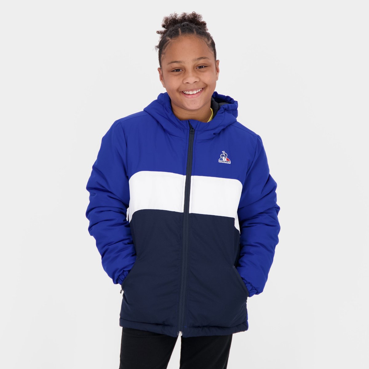 Doudoune à capuche déperlante Essentiel tricolore bleu electro/now/sky captain, LE COQ SPORTIF