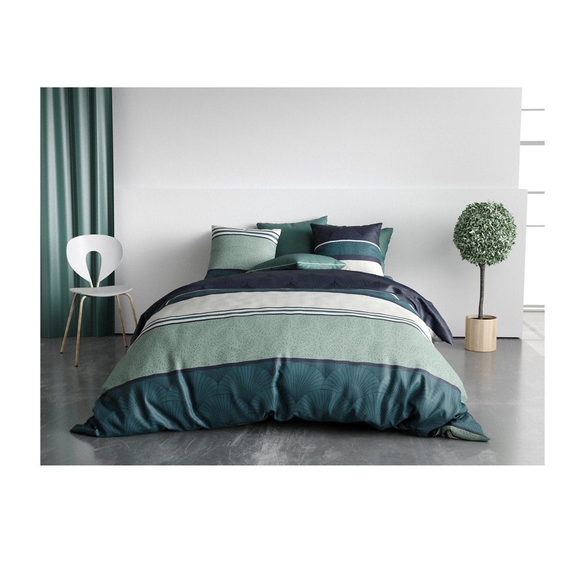 Housse couette + taie Atika vert, EDEN