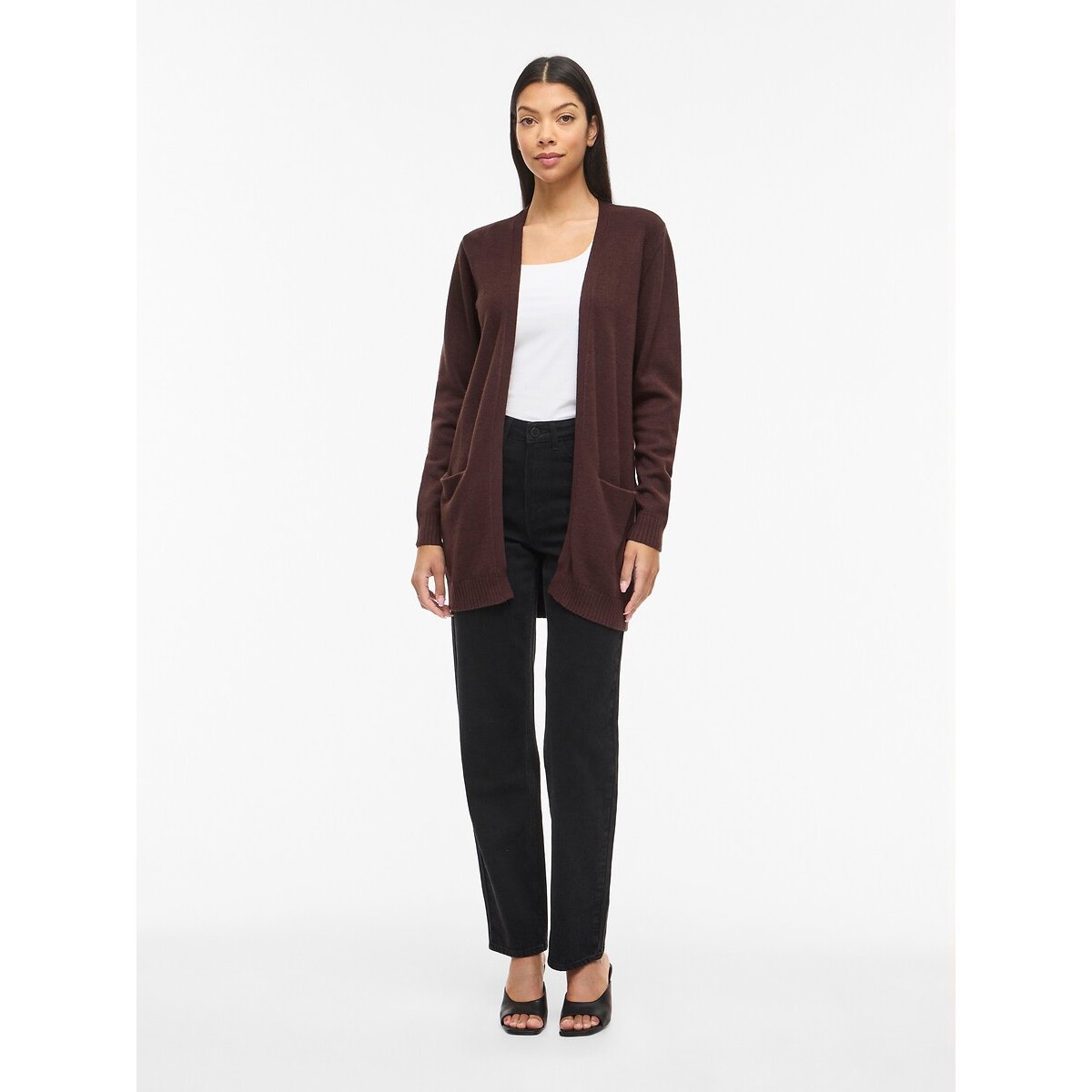 Cardigan in maglia fine marrone cioccolato, VILA