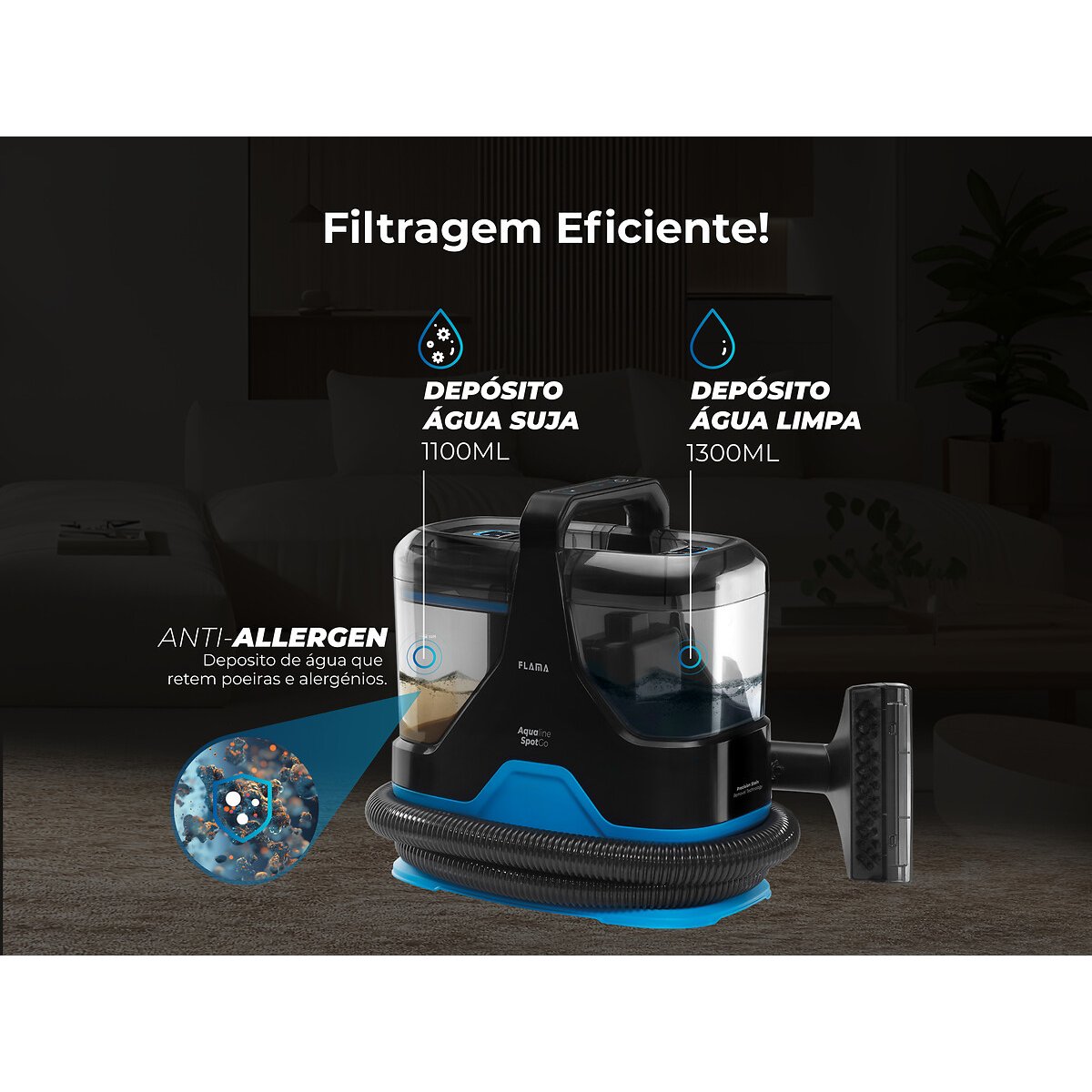 Máquina de Limpeza Aqualine SpotGo 1695FL, FLAMA preto/azul, FLAMA
