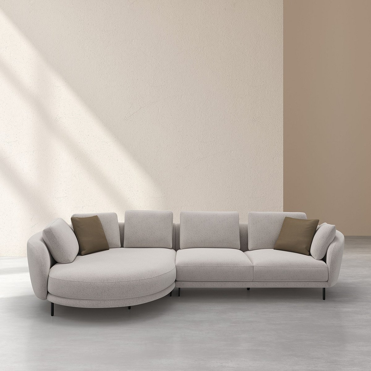 Canapé d'angle gauche déhoussable en tissu et dossier garni de plumes VELIA beige, HABITAT