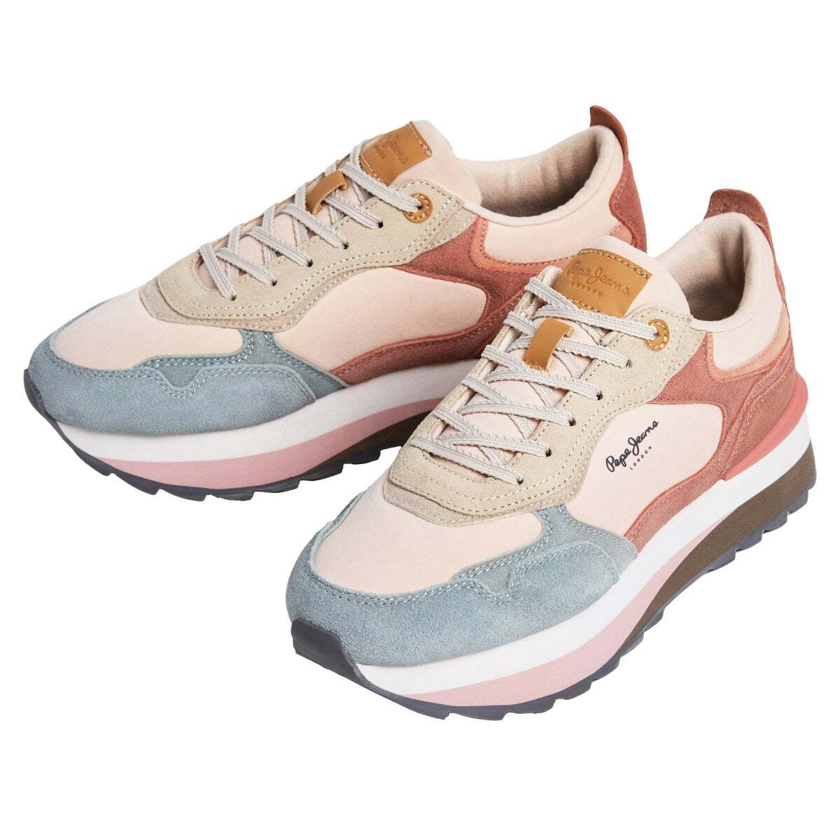 Freya - Baskets En Cuir Avec Détails En Daim bleu glacé, PEPE JEANS