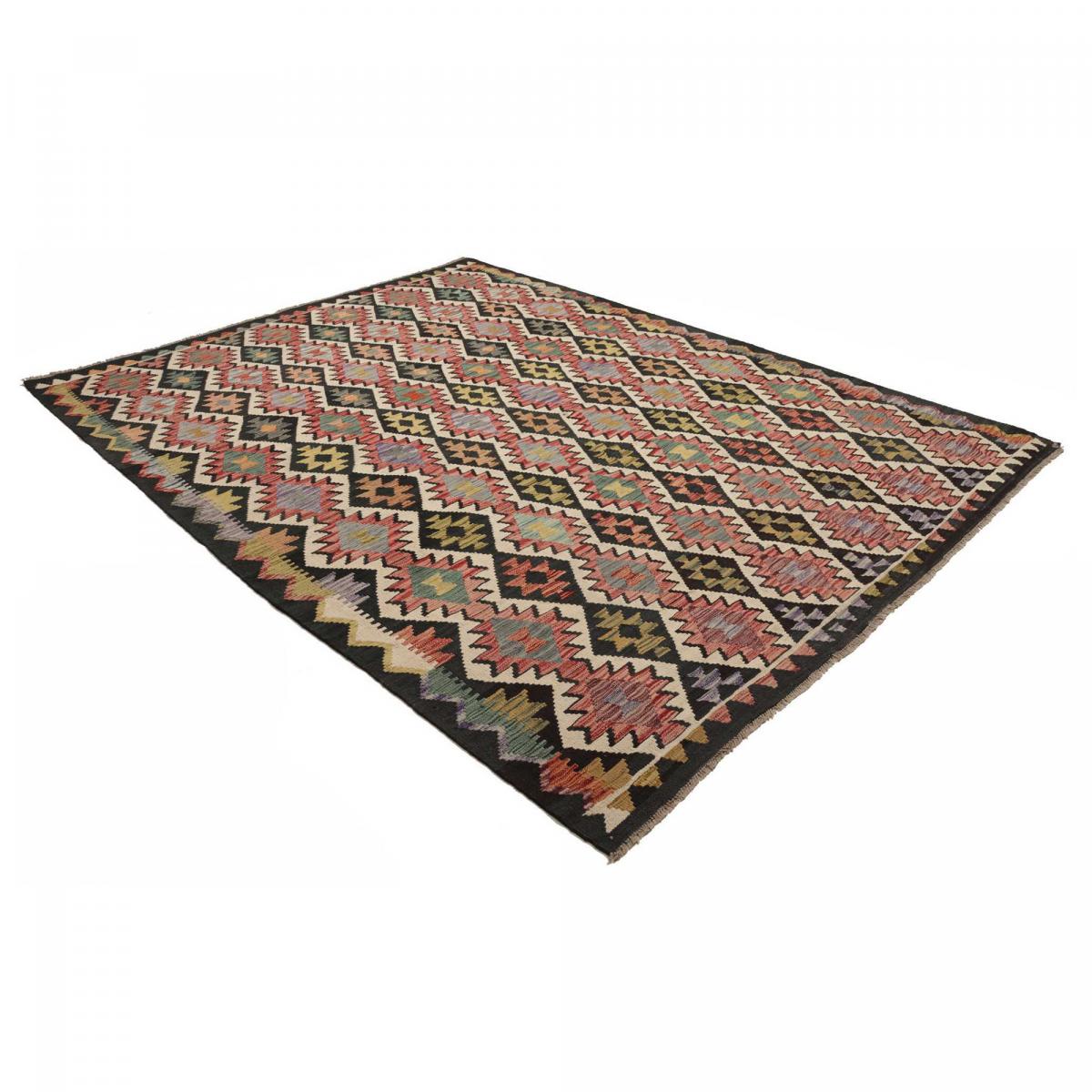 Tapis d'orient au motif ethnique, tissé plat en laine, KILIM 3 multicolore, rouge, vert, UN AMOUR DE TAPIS