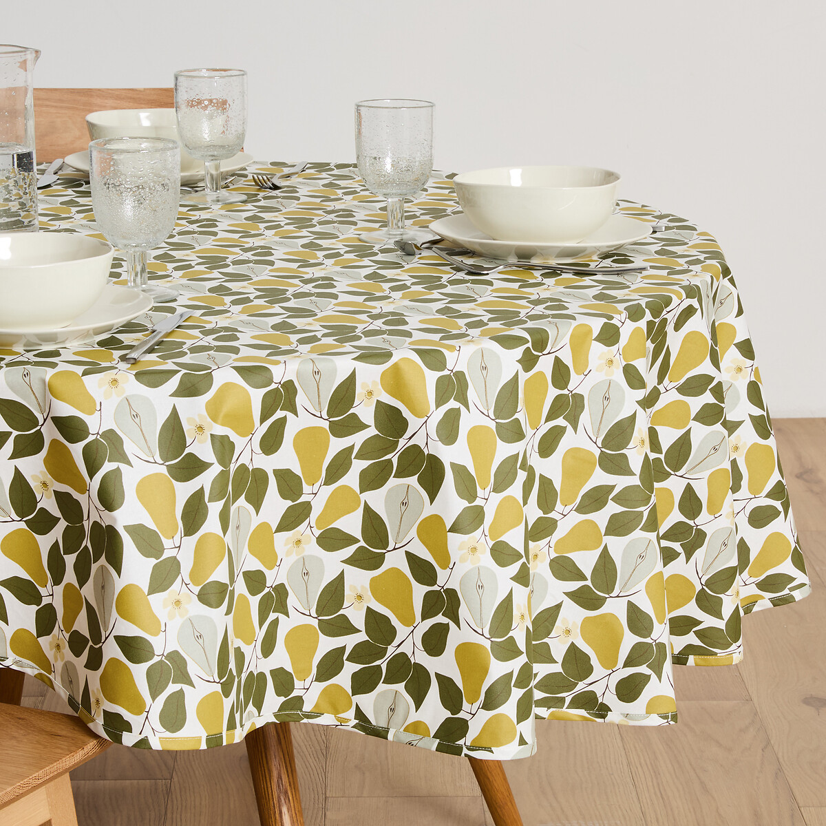 Mantel redondo estampado en algodón resinado flexible, VINTAGE PEAR estampado, LA REDOUTE INTERIEURS