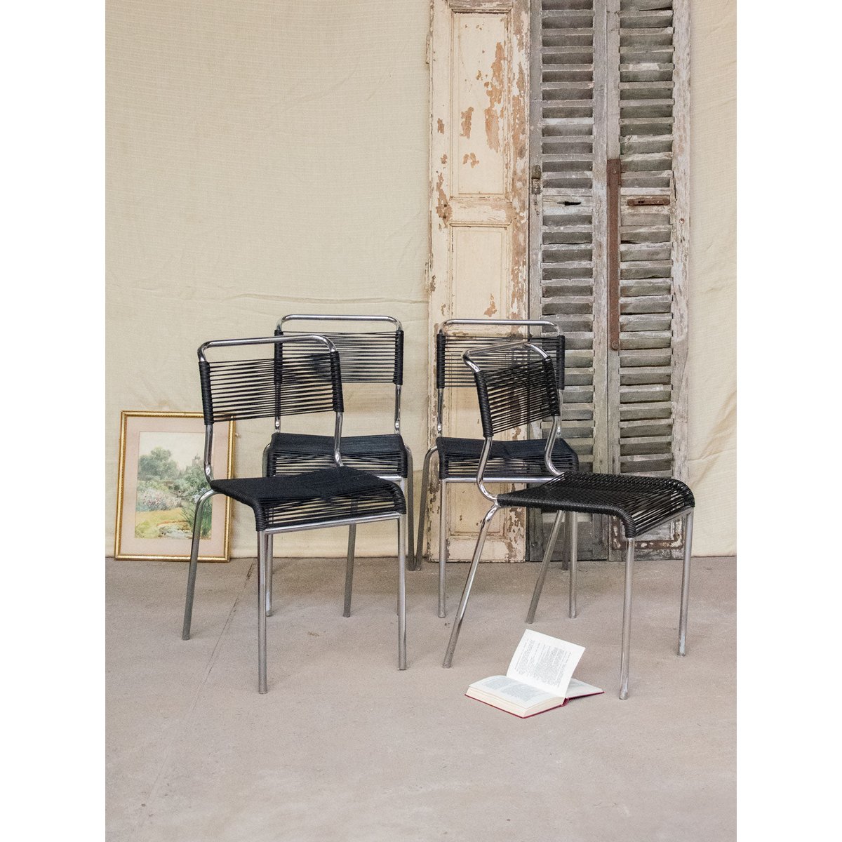 Lot de 4 chaises en métal Alma N°1094 - Bon état métal, DEBONGOUT