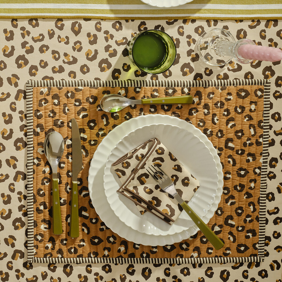 Set van 4 katoenen servetten met luipaardprint, Leopold luipaardprint, LA REDOUTE INTERIEURS