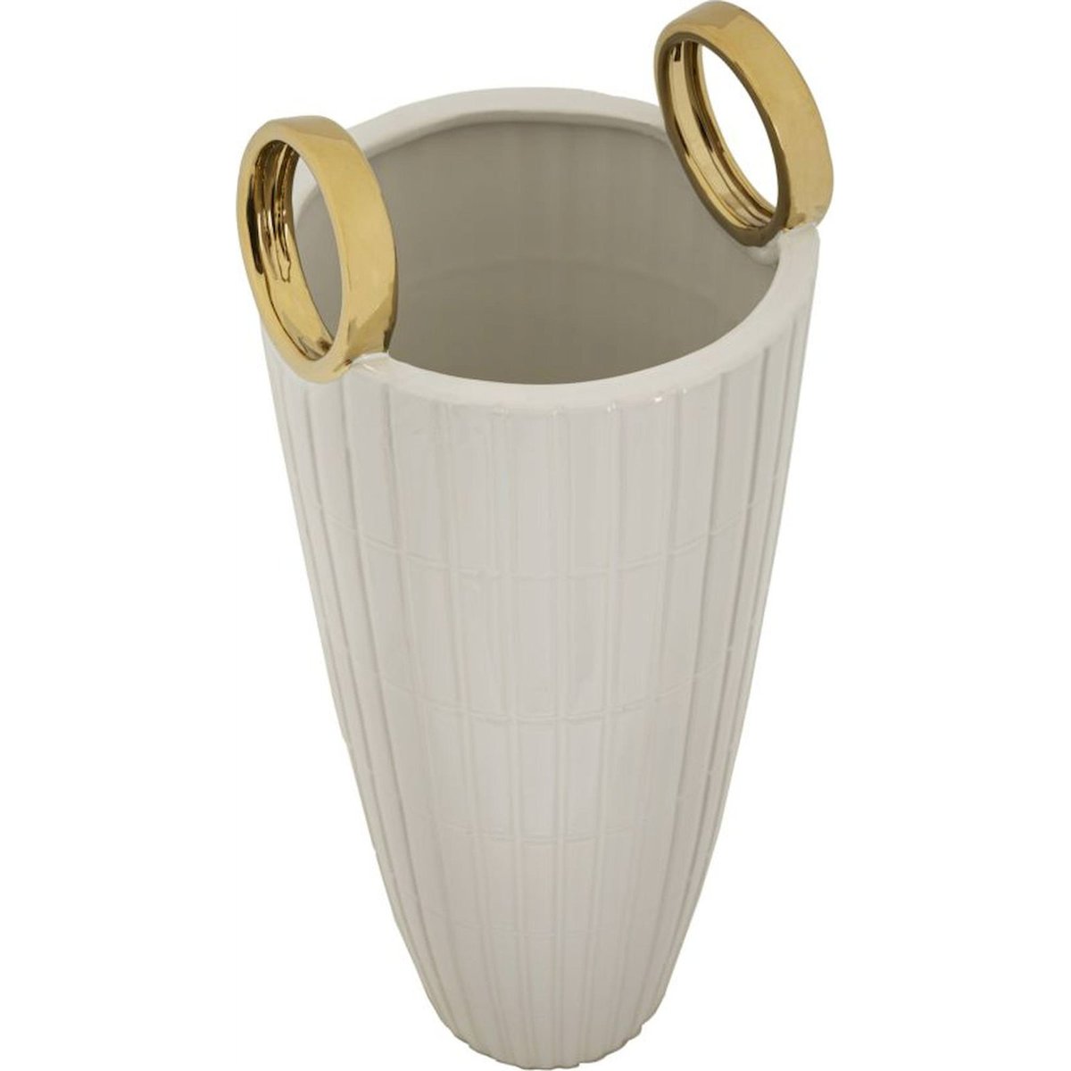 Vase en céramique à anses relief quadrillé blanc et doré, RECOLLECTION