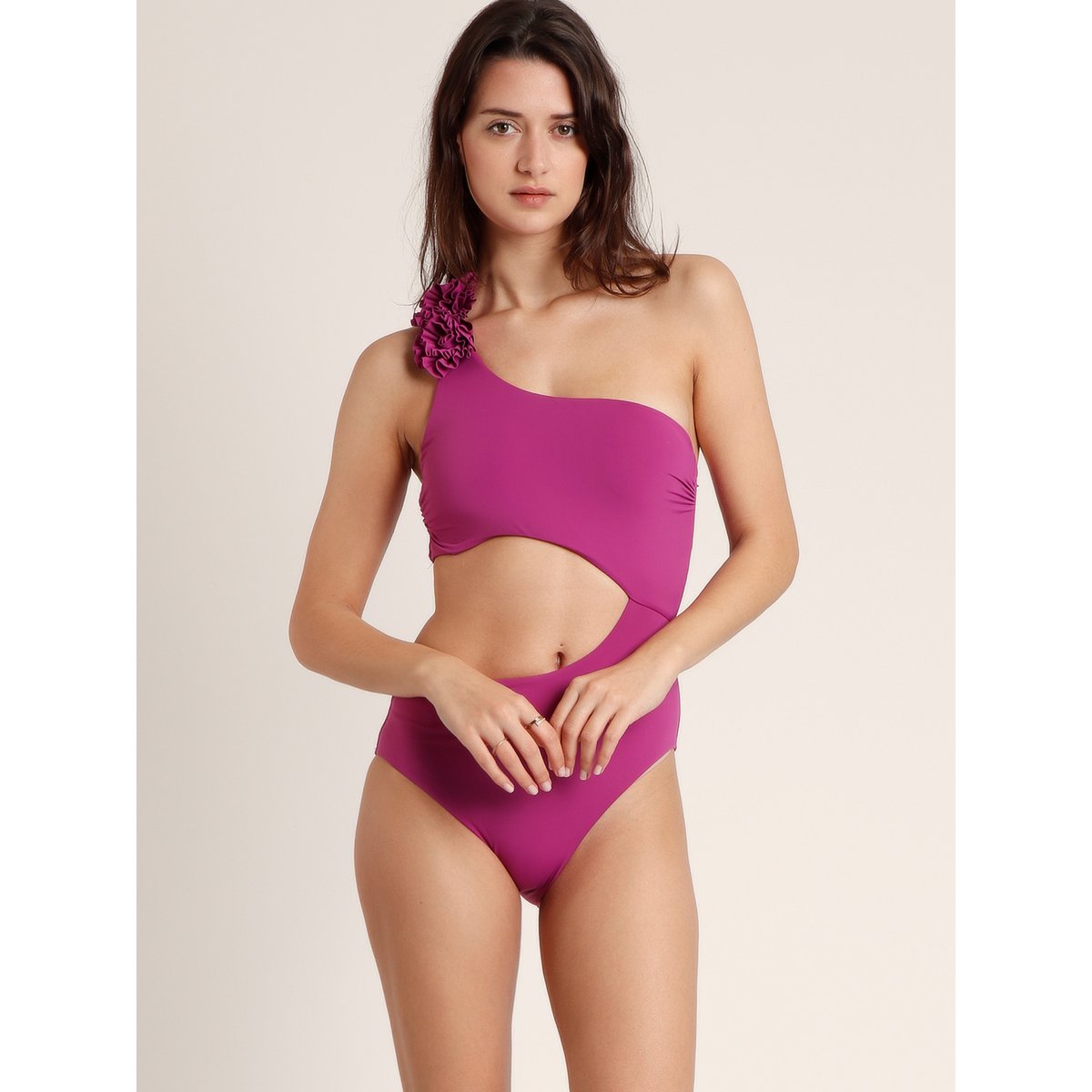 Maillot de bain 1 pièce asymétrique préformé Beach Style bordeaux, ADMAS