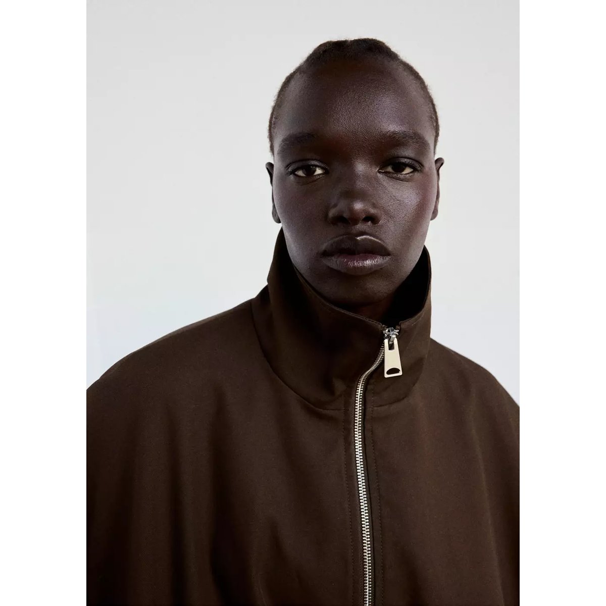 Veste oversize col cheminée chocolat, MANGO