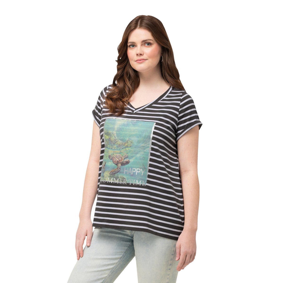 T-shirt à manches courtes et col gris asphalte, ULLA POPKEN
