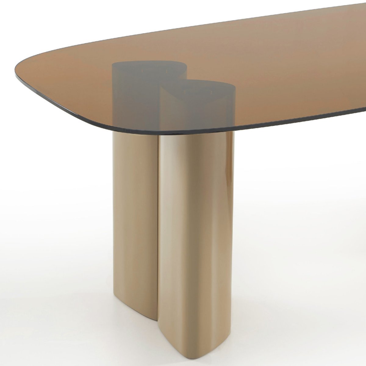 Table à manger 8 personnes en verre et pieds bois laqué beige- ALTY verre ambré, DRAWER