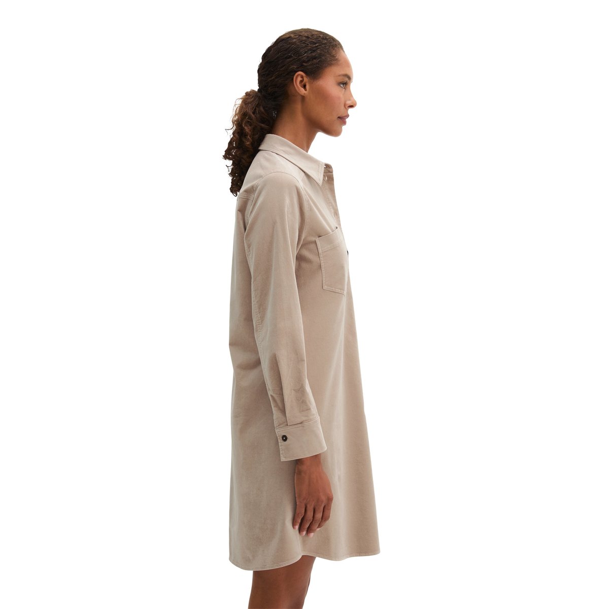 Robe chemise en velours, coupe régulière en coton bio extensible beige, MARC O'POLO