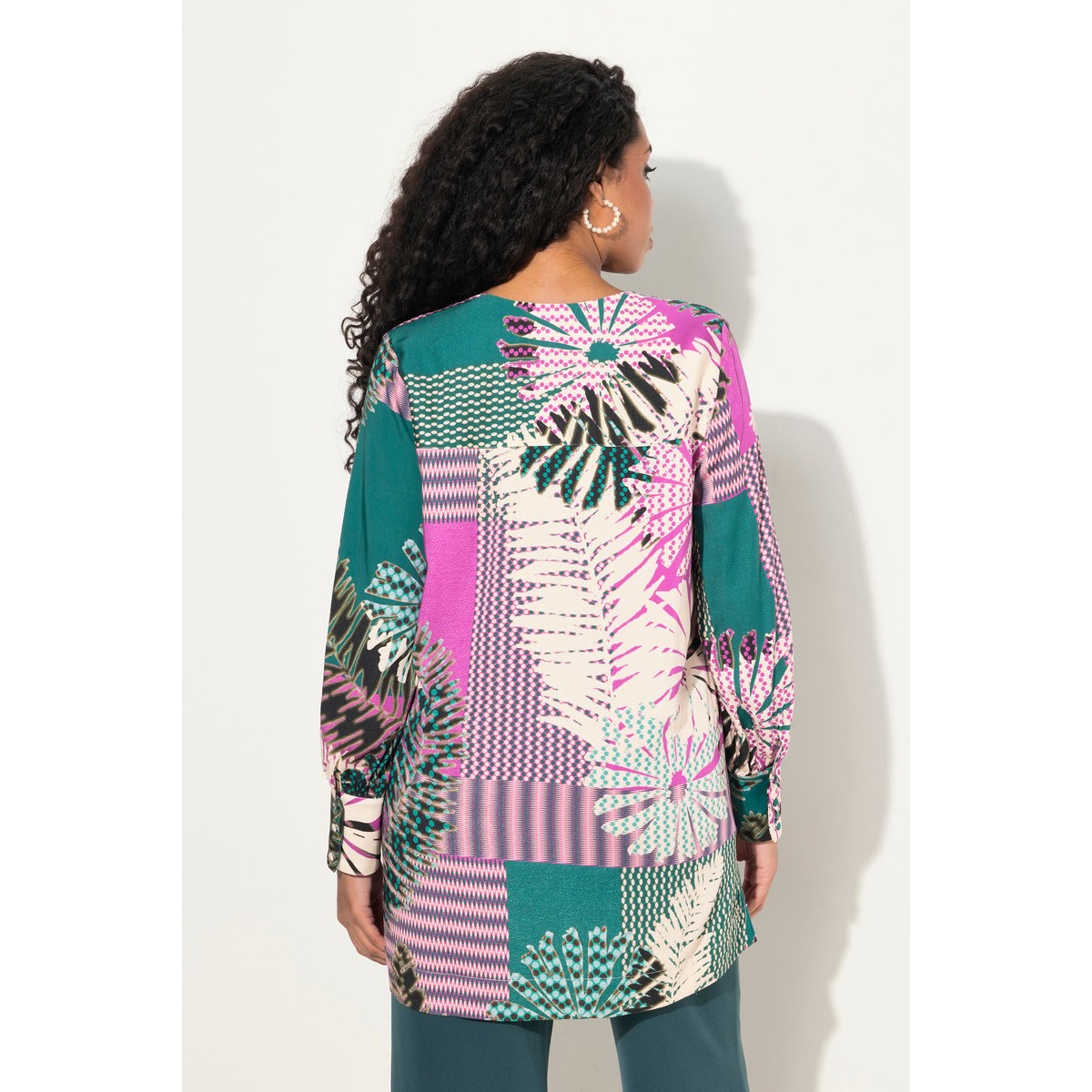 Blouse à fleurs vert foncé, ULLA POPKEN