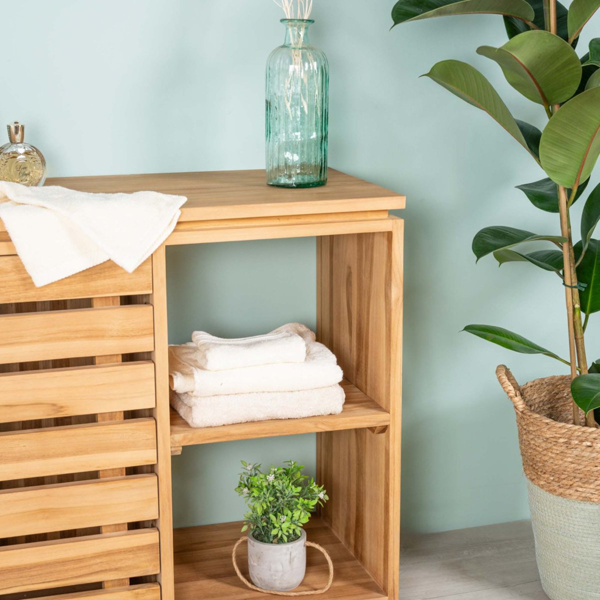 Meuble sous vasque en teck massif rectangle 120 cm naturel, WANDA COLLECTION