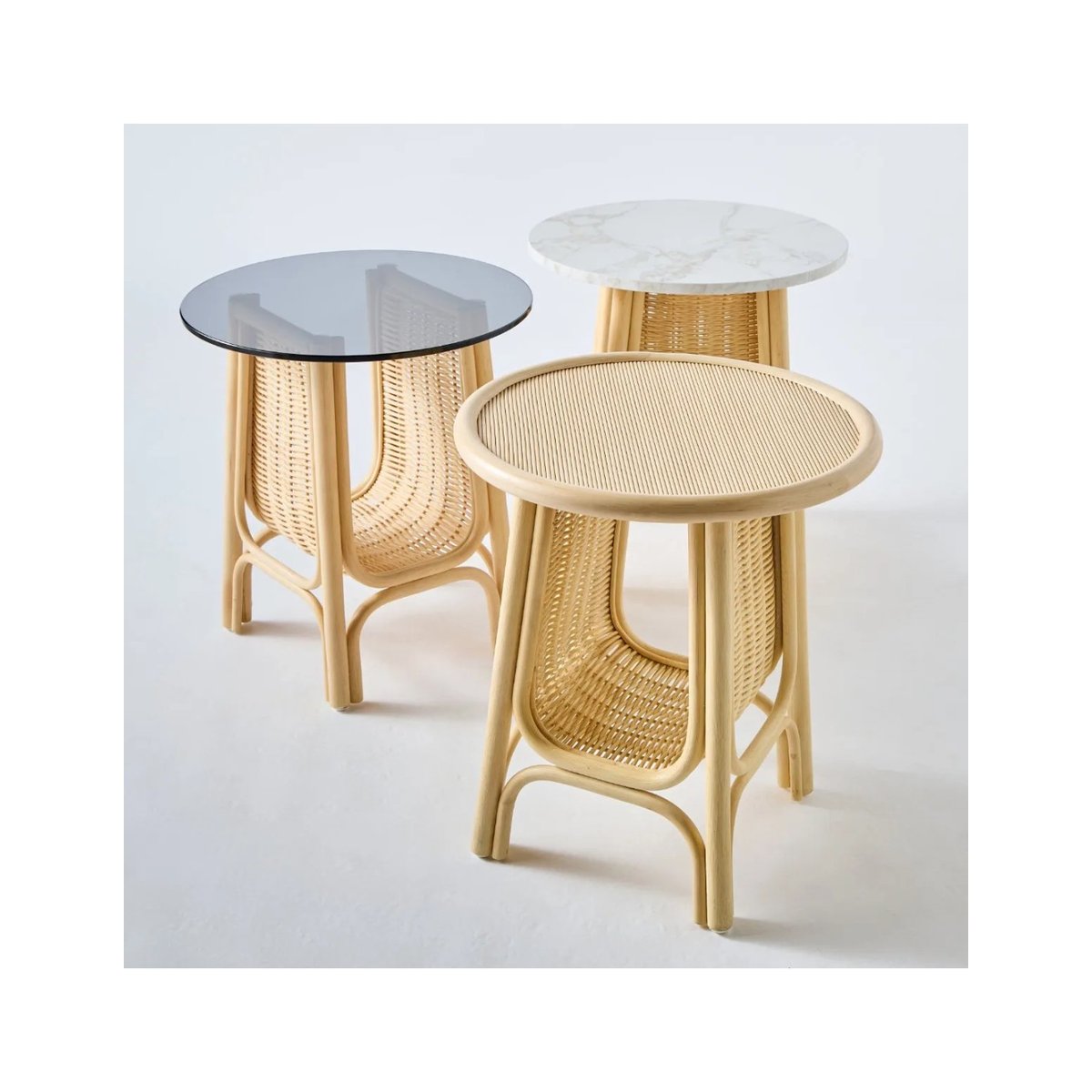 Table basse rotin CORRIDOR Dia 50 cm plateau blanc blanc, KOK