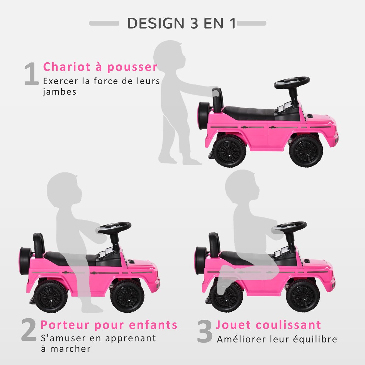 Voiture à glissière pour enfants PP Rose rose, HOMCOM