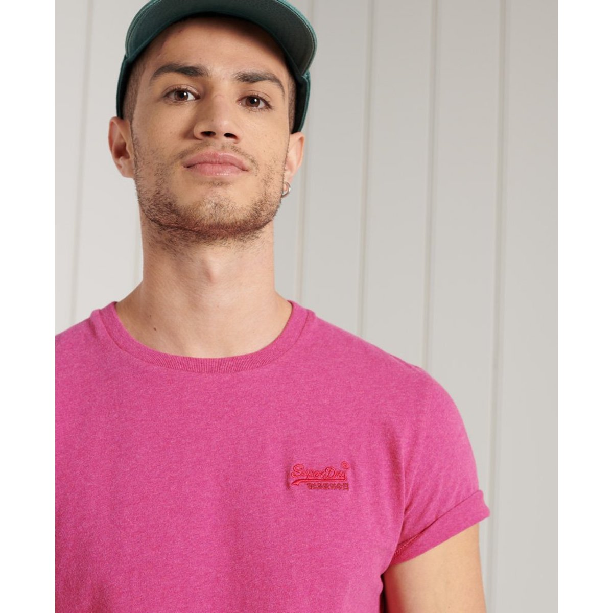 T-shirt Col Rond Orange Label magenta chiné, SUPERDRY