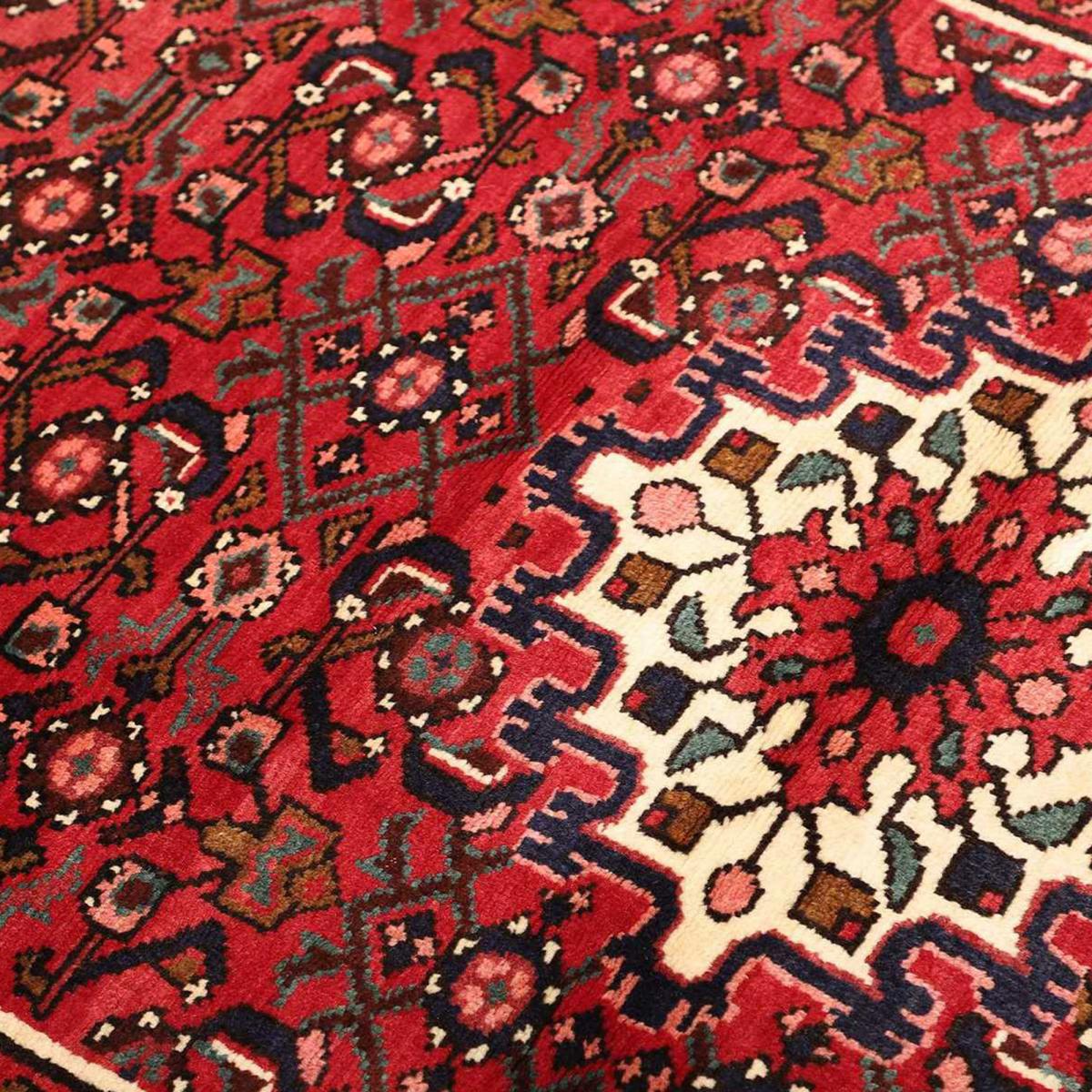 Tapis d'orient, motif oriental noué main en laine, HAMADAN 13 rouge, bleu, crème, UN AMOUR DE TAPIS