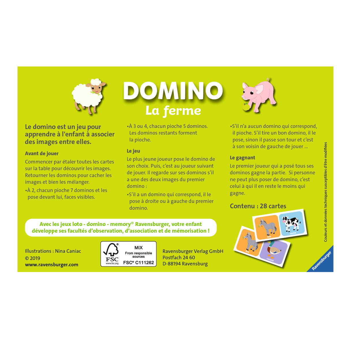 Domino theme La ferme jeux couleur unique, RAVENSBURGER