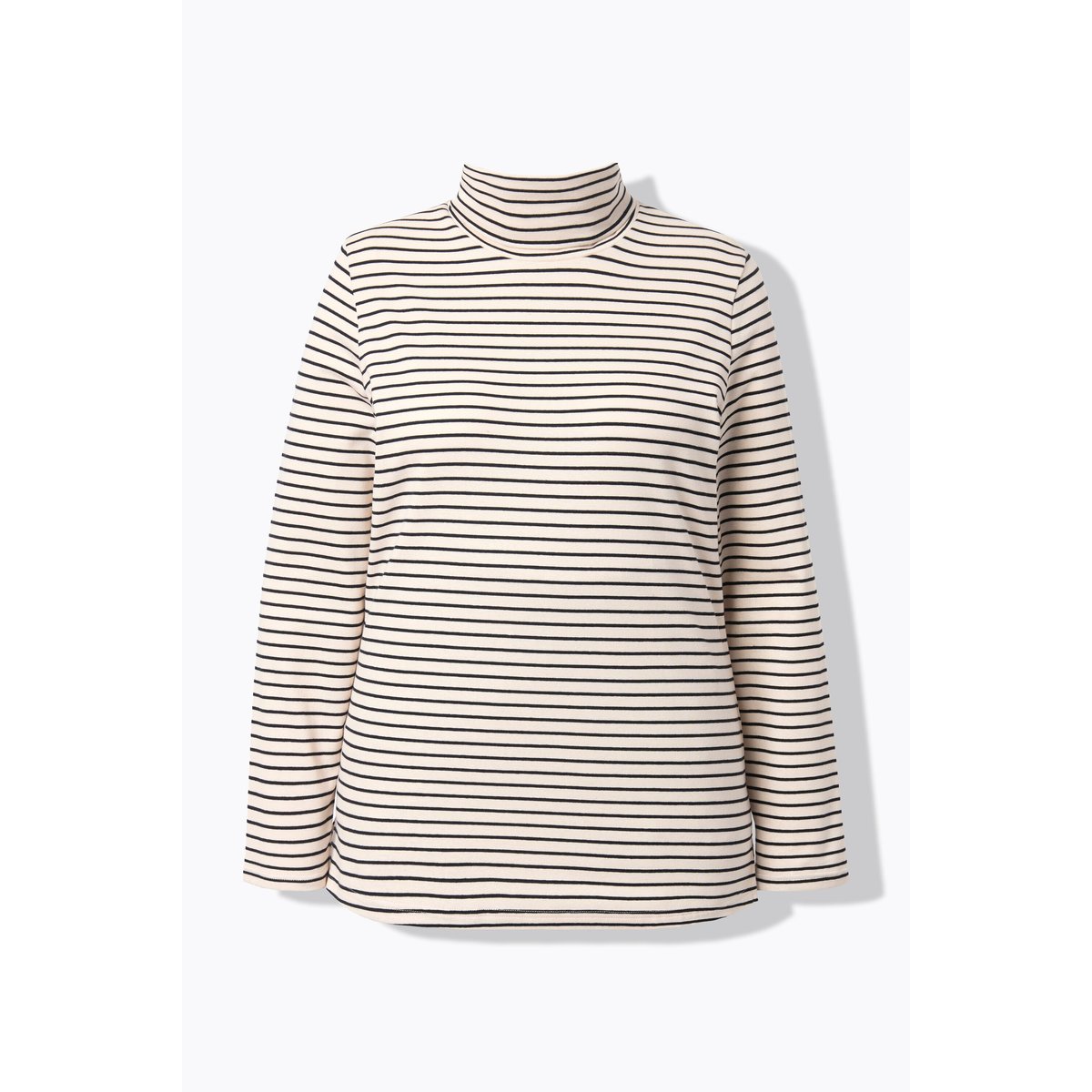 T-shirt côtelé coupe Slim. Col roulé blanc perle, ULLA POPKEN