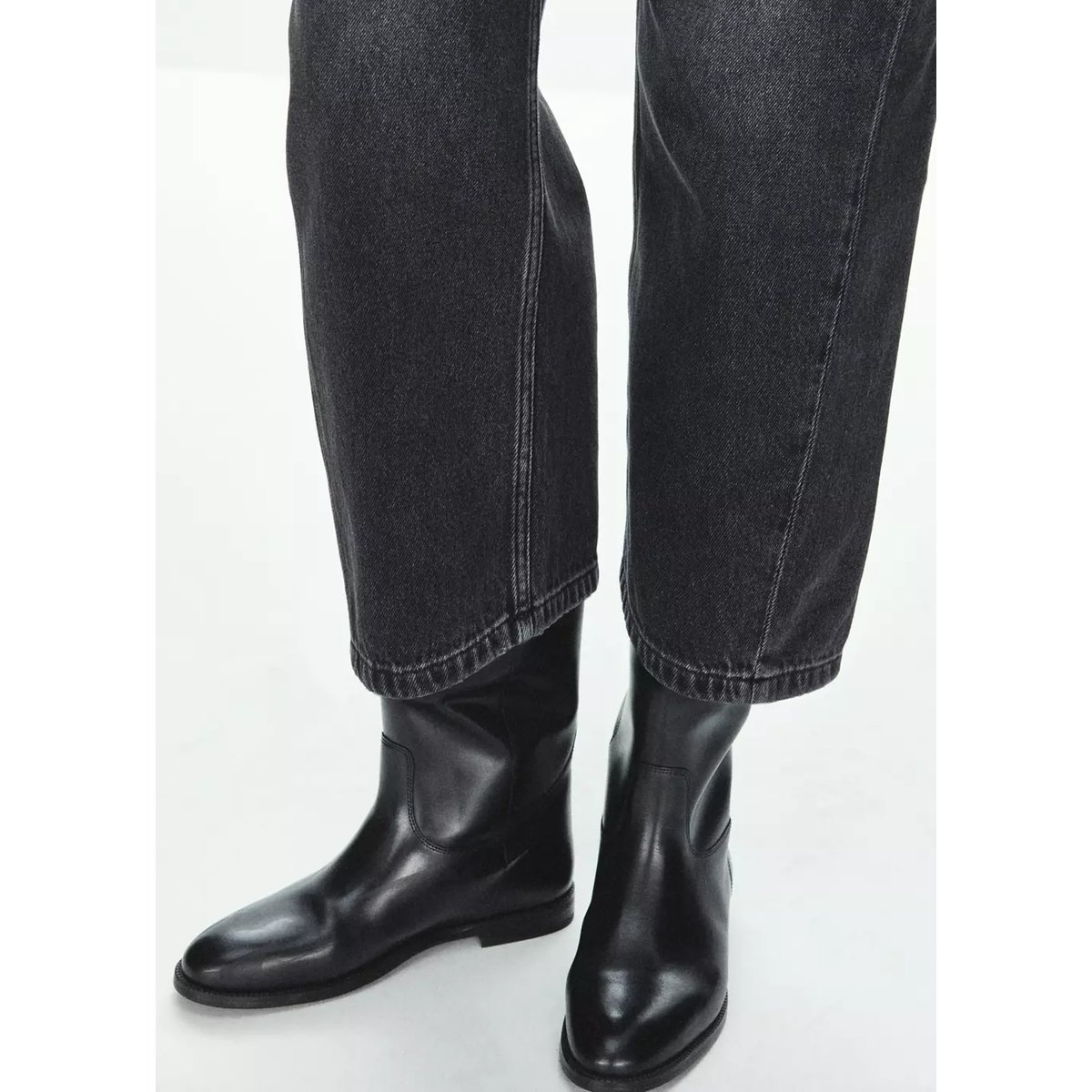 Jean balloon crop black denim, MANGO