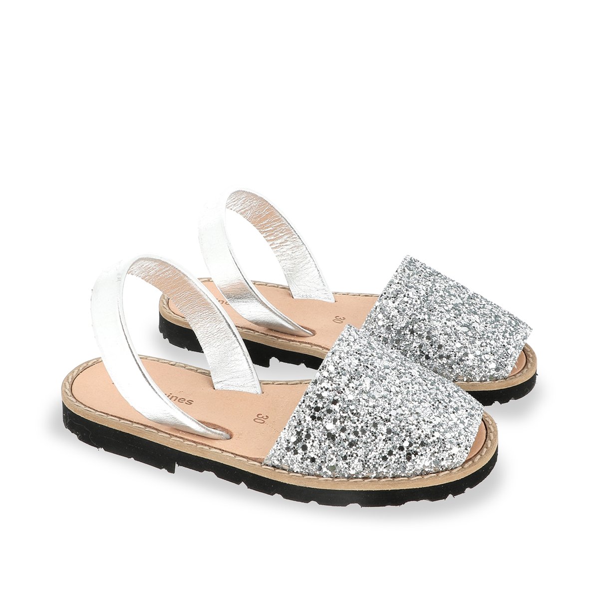 Sandales en cuir AVARCA PAILLETTES KIDS argent, MINORQUINES