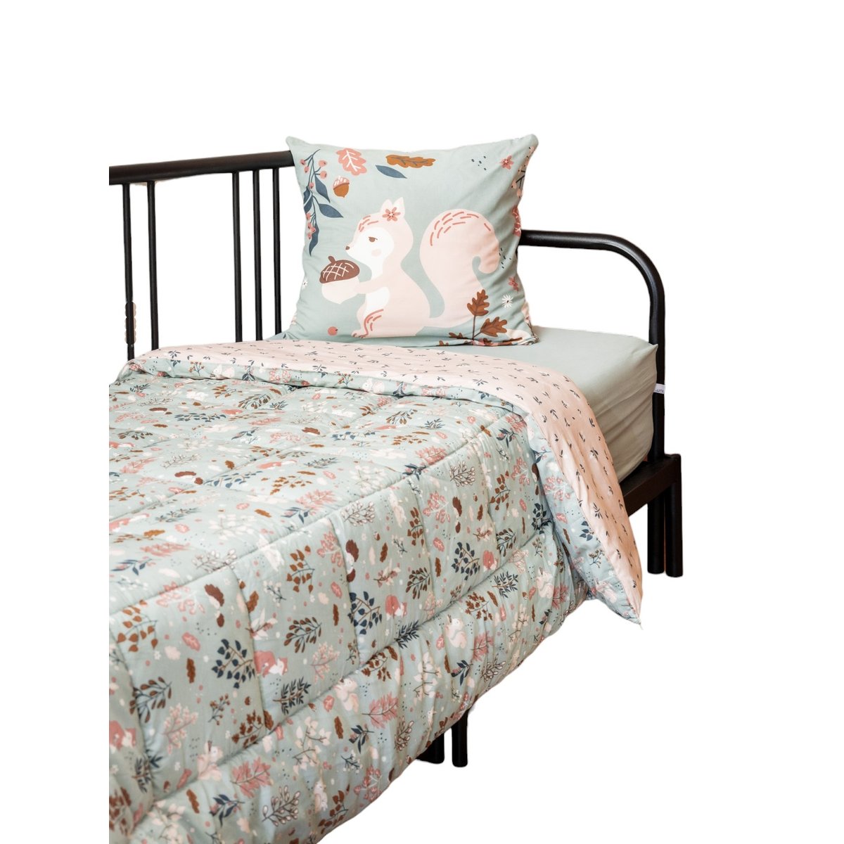 Couette coton imprimee Tamia l ecureuil vert, EDEN