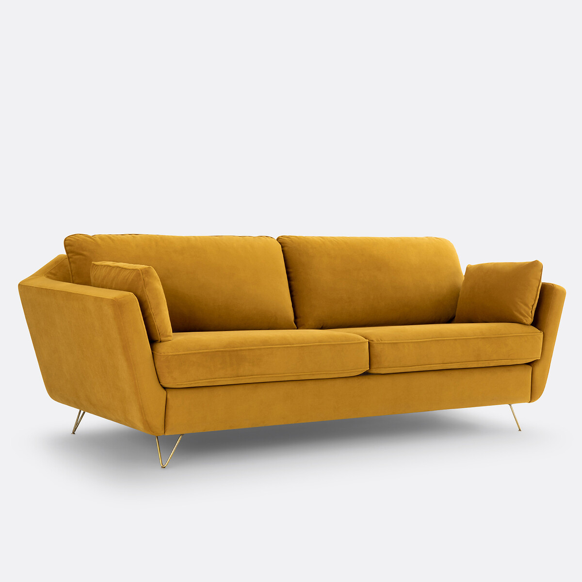 Sofá-cama de 4 a 5 lugares, em veludo, Topim ocre, LA REDOUTE INTERIEURS