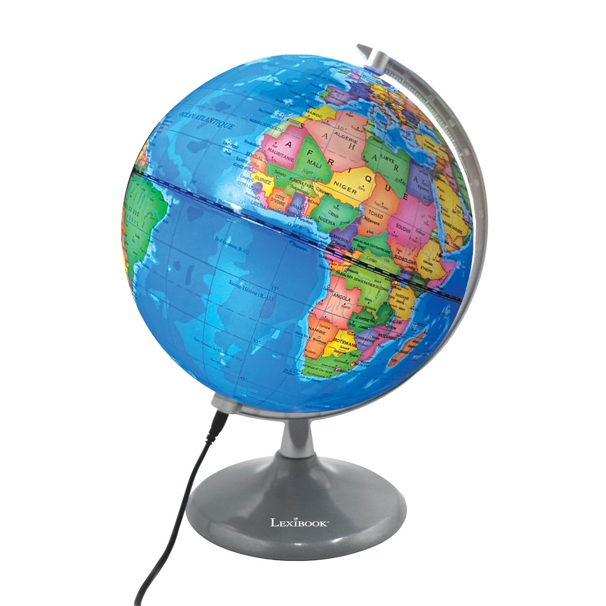 Globe terrestre jour et nuit Lumineux (Français) noir, LEXIBOOK