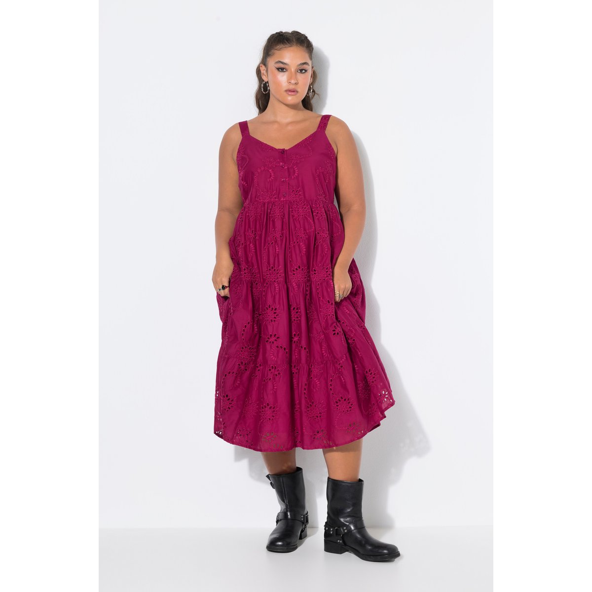 Robe midi à bretelles, coupe évasée mauve foncé, STUDIO UNTOLD