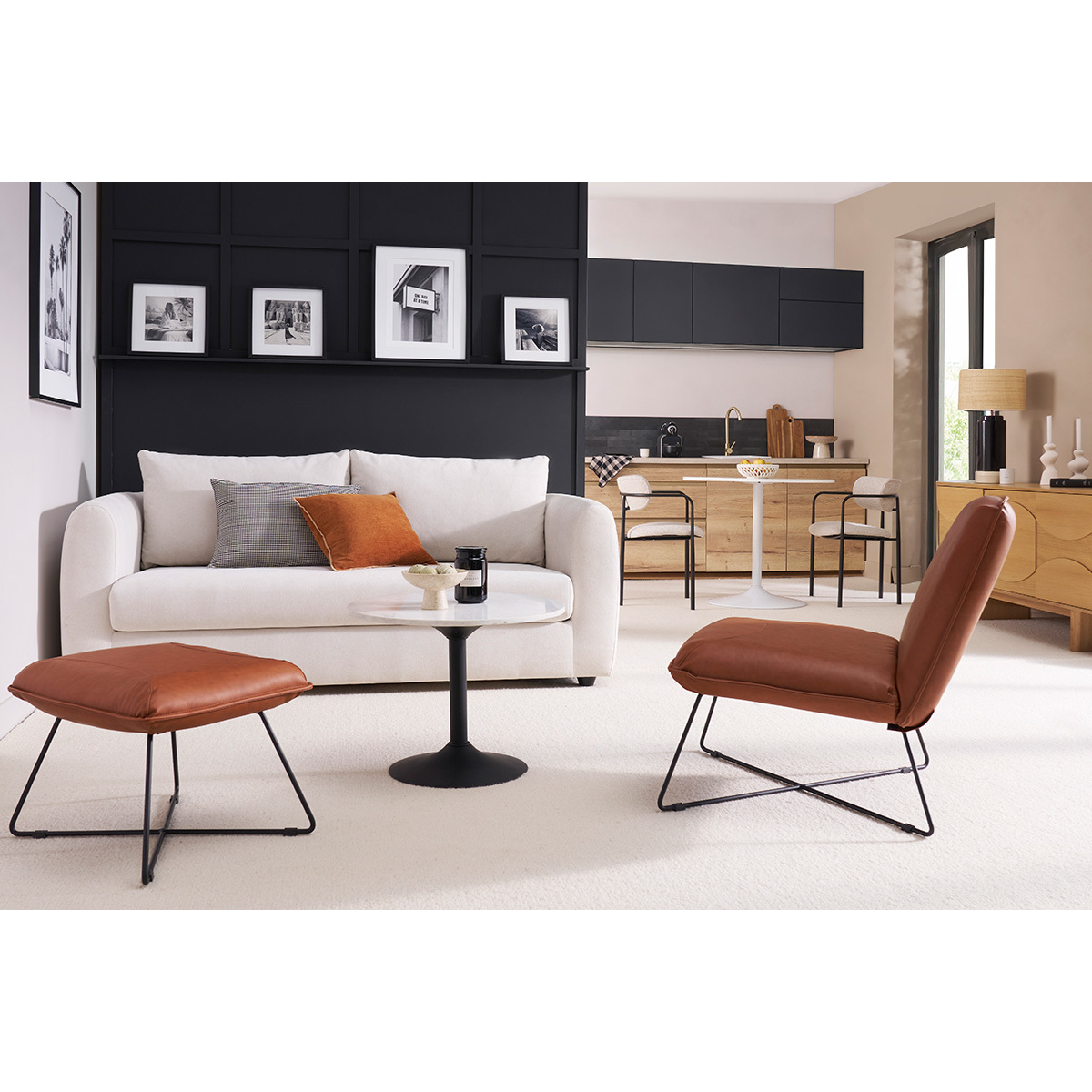 Canapé convertible 3 places en tissu effet velours beige HARLO beige, MILIBOO