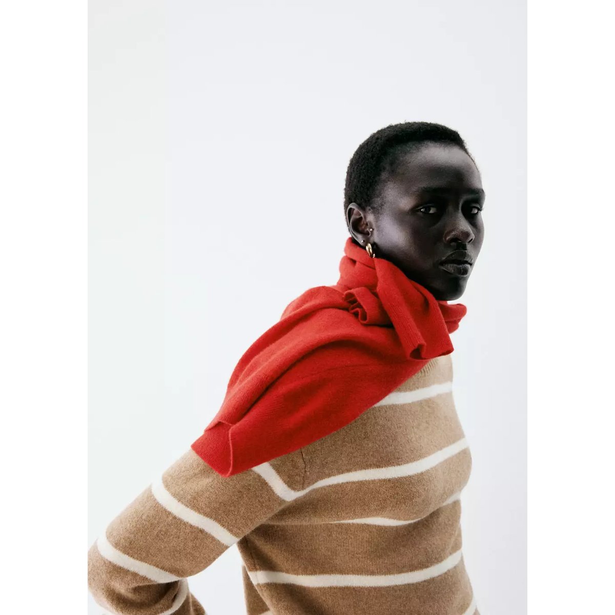 Pull-over rayé col rond marron moyen, MANGO