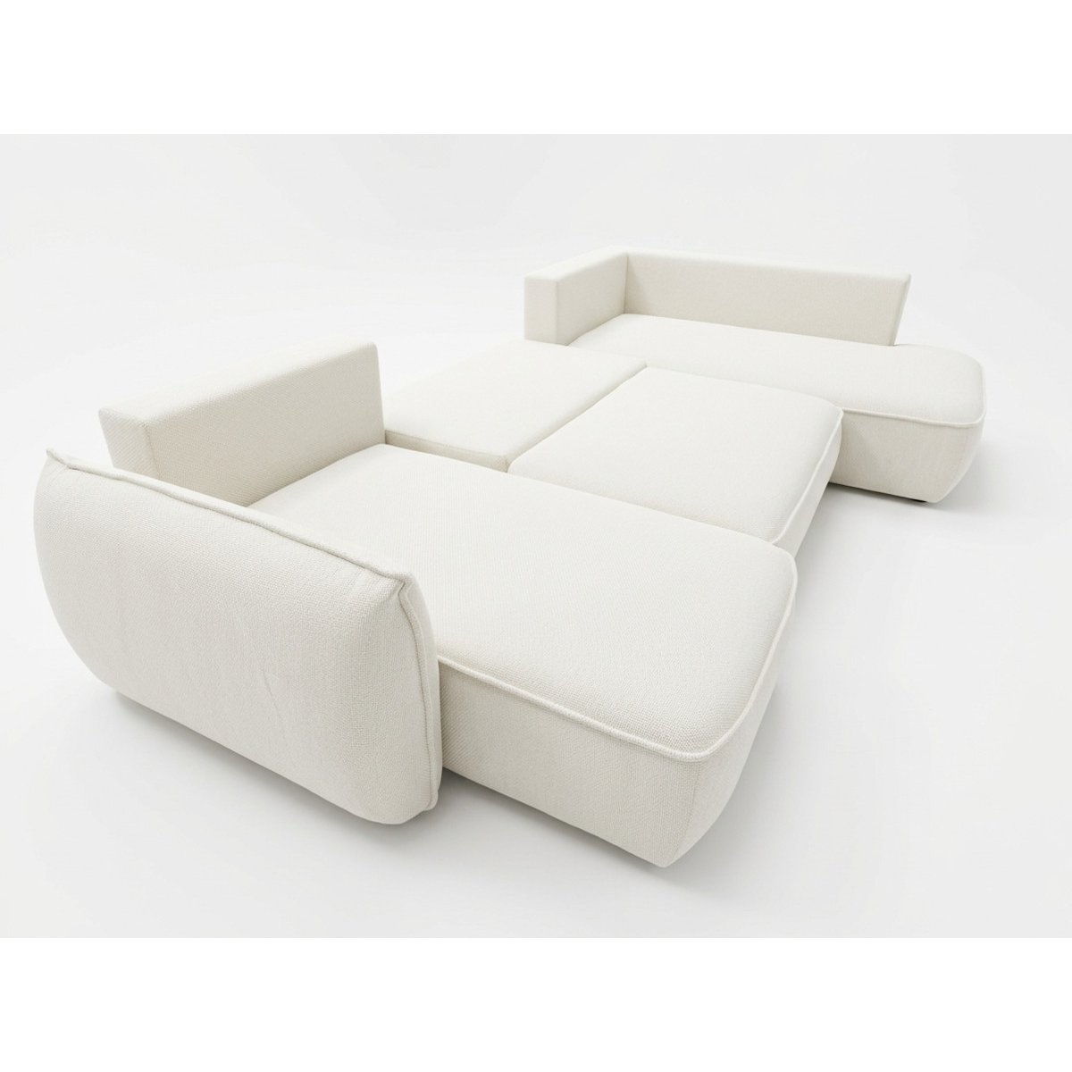 Canapé d'angle convertible 5 places en tissu chenille, ESMEE blanc, BOBOCHIC