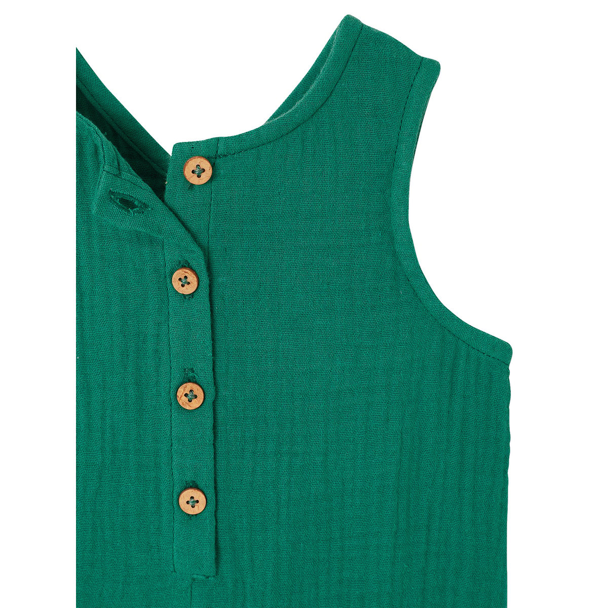 Combinaison longue bébé gaze de coton vert émeraude, VERTBAUDET