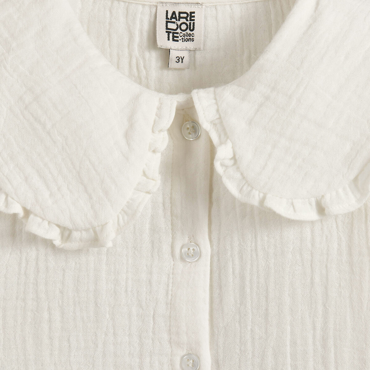Blouse met lange mouwen en claudinekraag met volant, van katoenen gaas ecru, LA REDOUTE COLLECTIONS