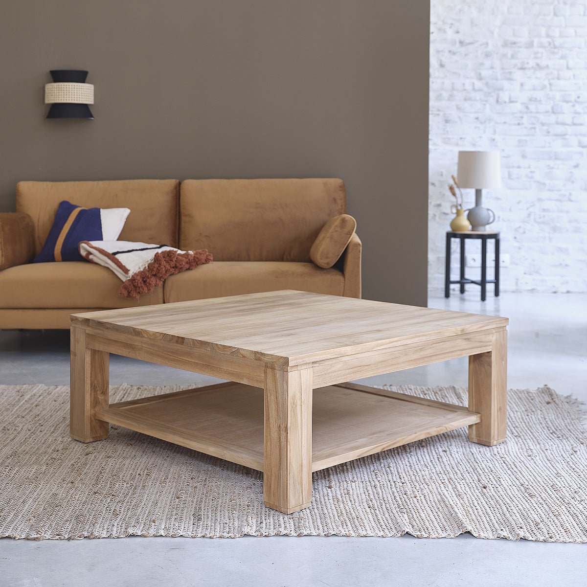 Table basse en teck massif 100 cm double plateau BOSTON naturel, BERAH GETAH