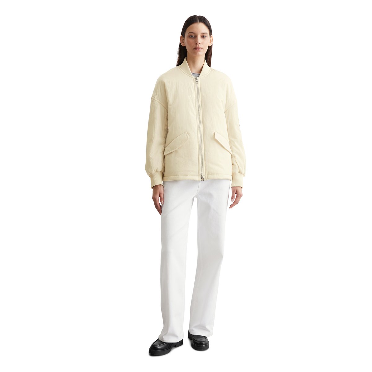 Blouson long relaxed en nylon froissé beige, MARC O'POLO