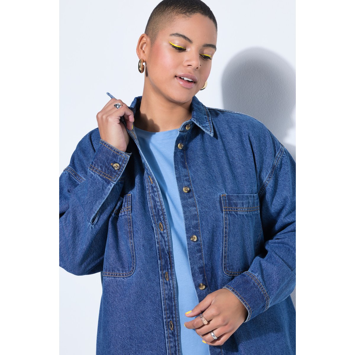 Chemisier en jean oversize, col chemise jean bleu foncé, STUDIO UNTOLD