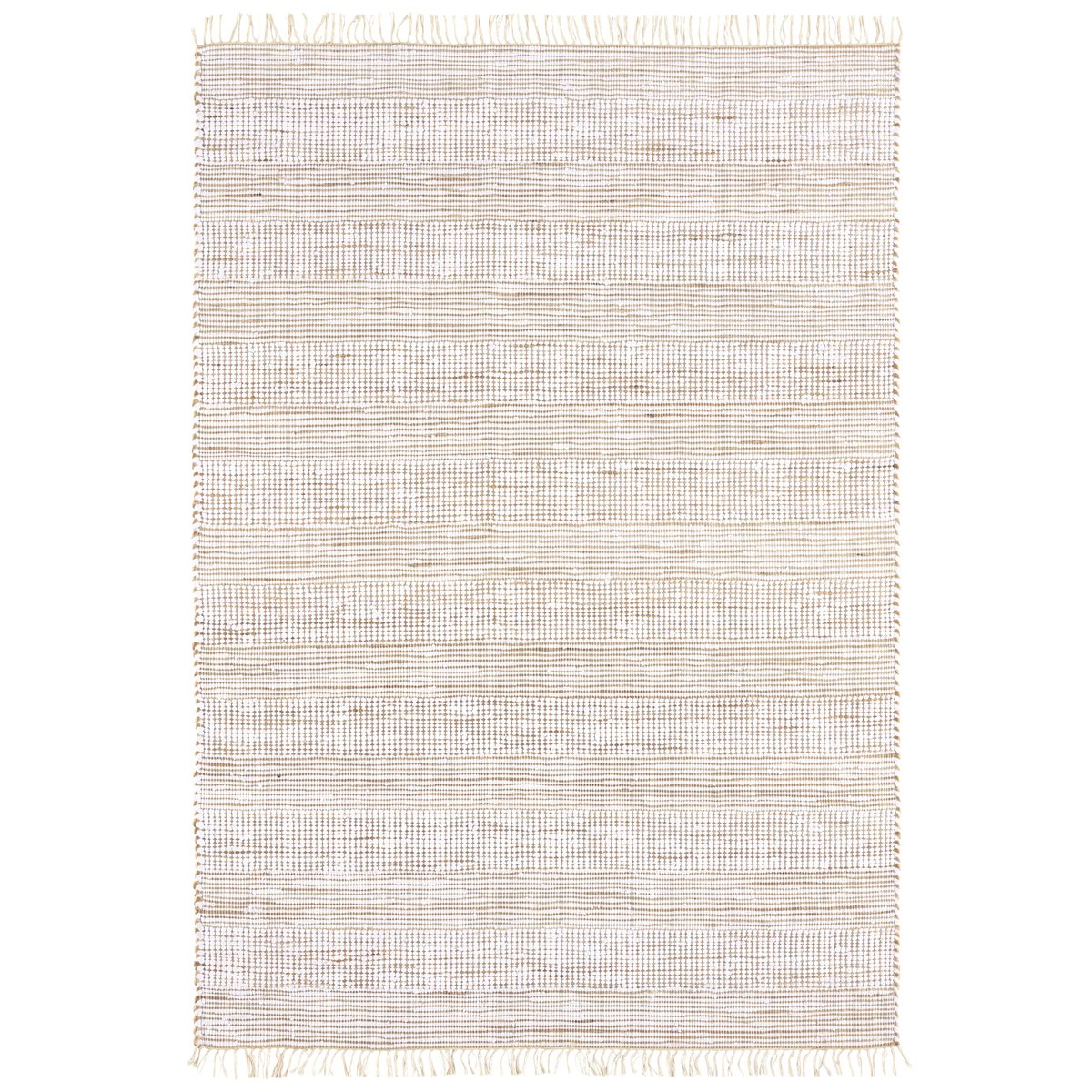 Tapis à franges en coton et jute motif rayé TOFOU blanc naturel, THE DECO FACTORY