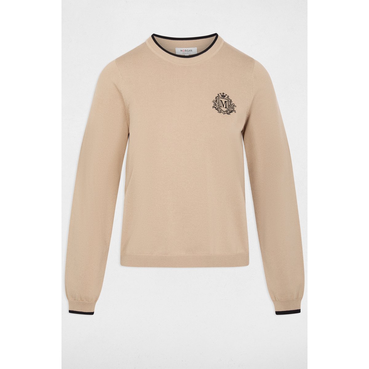 Pull col rond manches longues beige, MORGAN